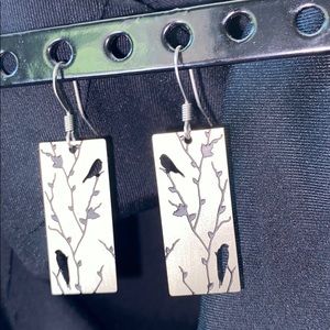 Silver bird laser cut earrings